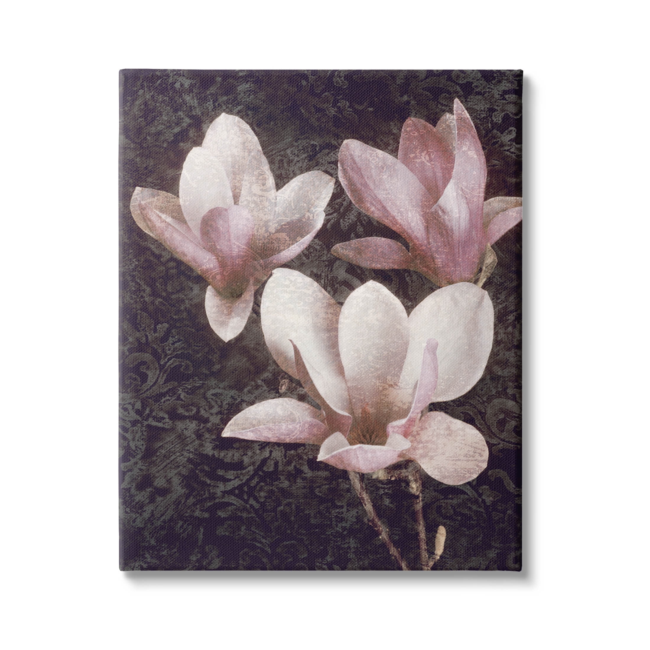 Vintage Pink Blooms Damask Pattern Botanical & Floral Graphic Art Gallery Wrapped Canvas Print Wall Art