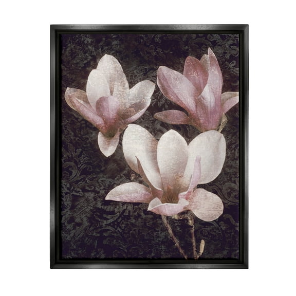 Vintage Pink Blooms Damask Pattern Botanical & Floral Graphic Art Jet Black Framed Art Print Wall Art