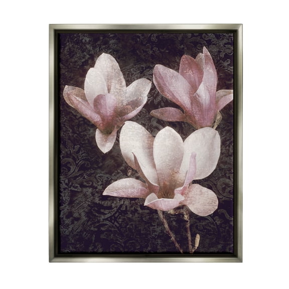 Vintage Pink Blooms Damask Pattern Botanical & Floral Graphic Art Luster Gray Framed Art Print Wall Art