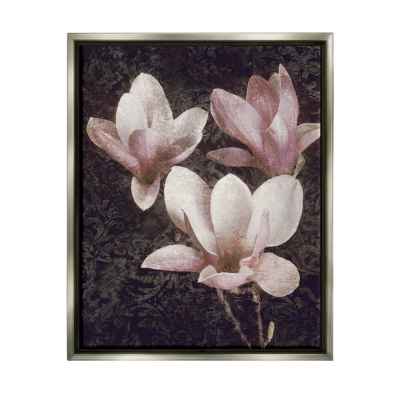 Vintage Pink Blooms Damask Pattern Botanical & Floral Graphic Art Luster Gray Framed Art Print Wall Art