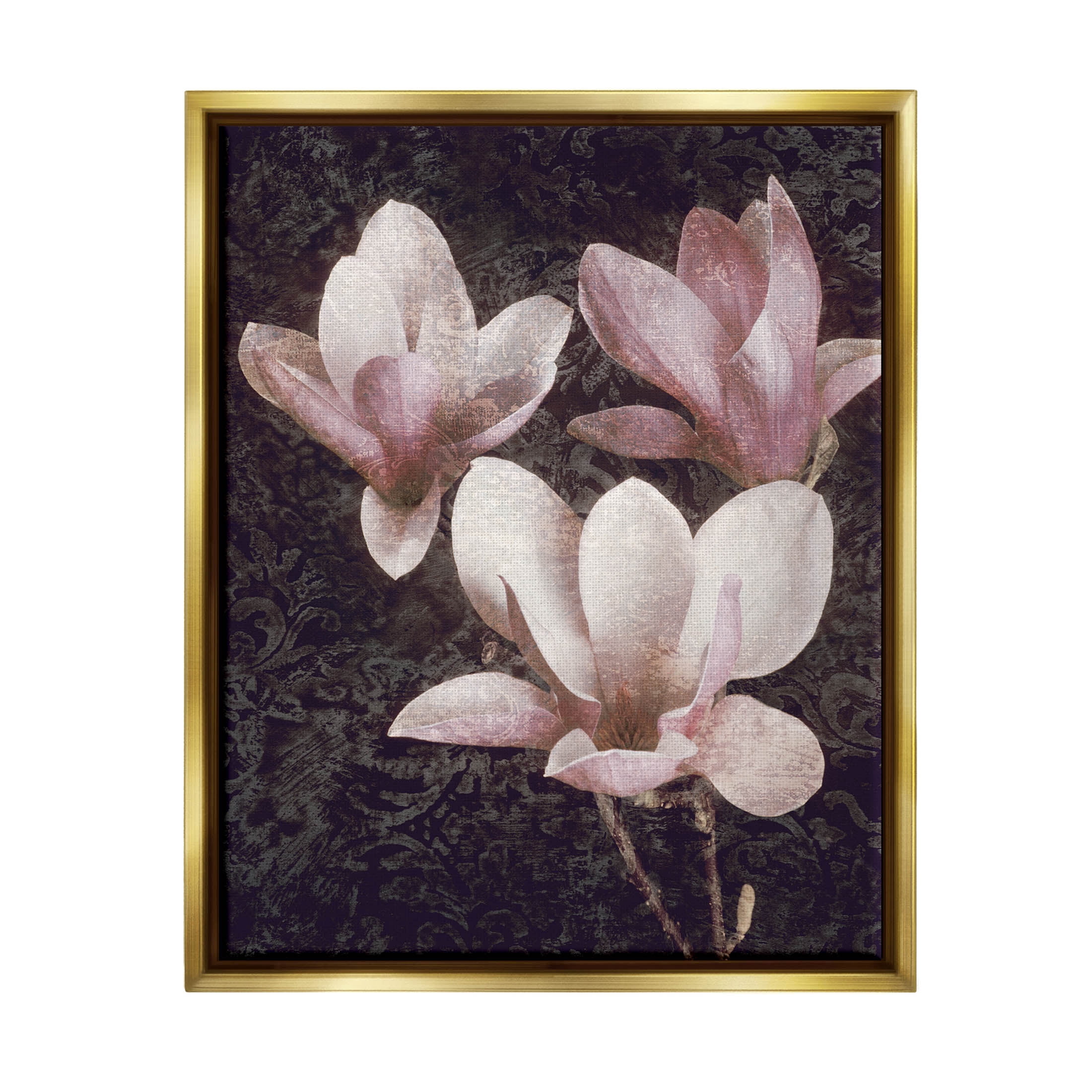 Vintage Pink Blooms Damask Pattern Botanical & Floral Graphic Art Metallic Gold Framed Art Print Wall Art