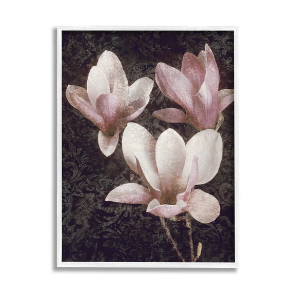 Vintage Pink Blooms Damask Pattern Botanical & Floral Graphic Art White Framed Art Print Wall Art