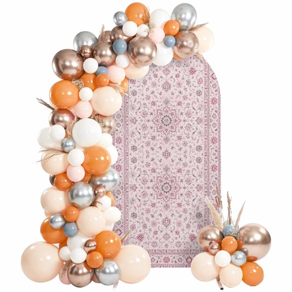 Vintage Pink Boho Arch Backdrop Cover 6Ft, Wedding Arch Covers Stretchy Backdrop, Retro Ethnic Tribe Abstract Art Fitted 2 Sided Arched Photo Background for Birthday Party Decorations