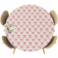 thumbnail image 1 of Vintage Pink Bow Round Tablecloth 45-54 Inch Round Fitted Table Cloth with Elastic Edge, Beige Retro Art Aesthetic Waterproof Table Cover Protector for Outdoor Picnic Party Dining, 1 of 6
