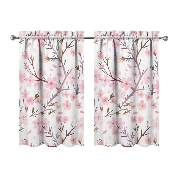 Vintage Pink Branches Tier Kitchen Curtains for Bathroom Living Rod Pocket Window Drapes 28"x39" 2 Panels Window Treatment Tiers