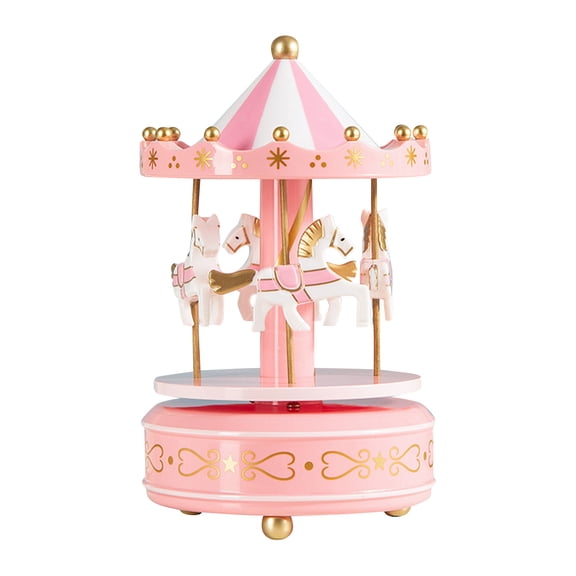 Vintage Pink Carousel Horse Music Box – Luxury Merry-Go-Round Birthday & Christmas Gift, Clockwork Mechanism, Rotating Merry-Go-Round with Music, Collectible Holiday Decor (Pink)