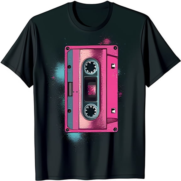 Vintage Pink Cassette Tape Graphic T-Shirt for Retro Music Lovers 80s & 90s Style