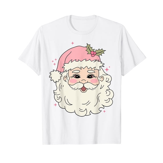 Vintage Pink Christmas Santa Claus Merry Xmas Women Girls T-Shirt