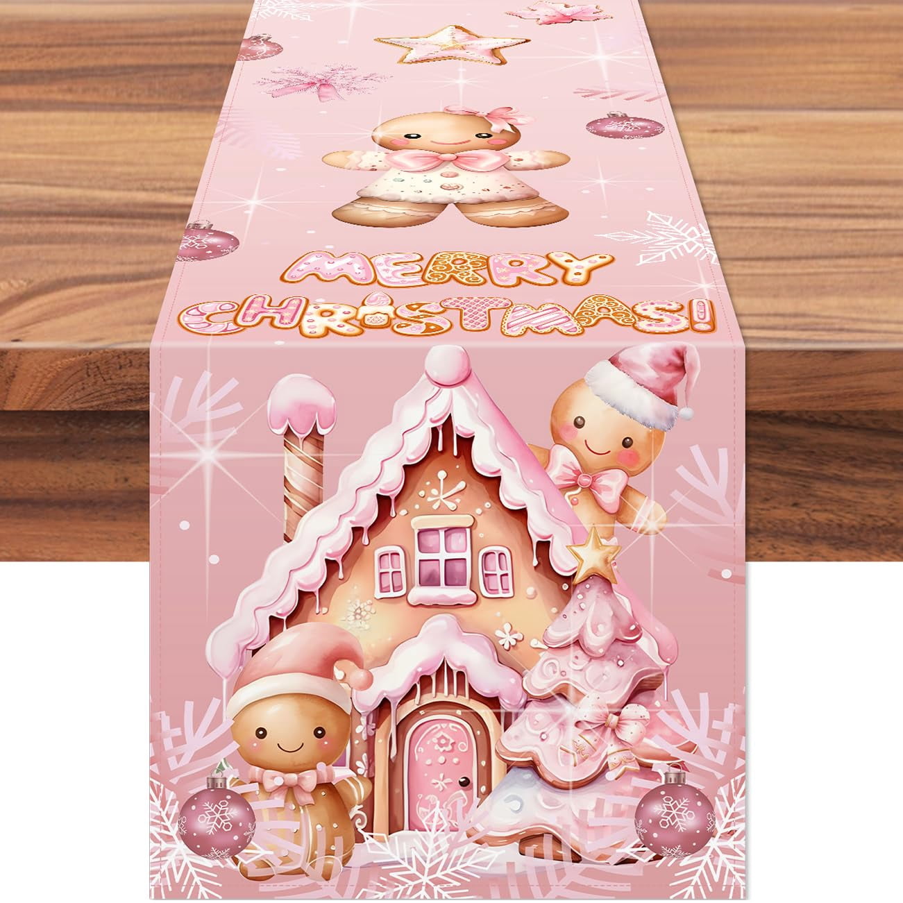Vintage Pink Christmas Table Runner 32 Inch Gingerbread Design 1 Pack ...