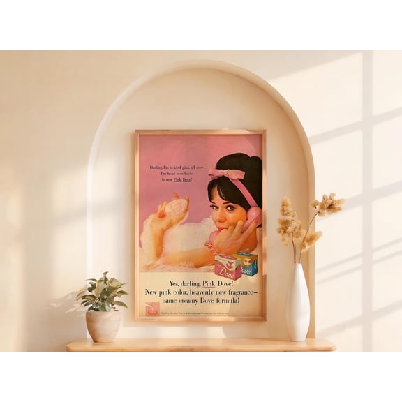 Vintage Pink Dove Soap Ad Print, Unframed Paper Poster 11x14in