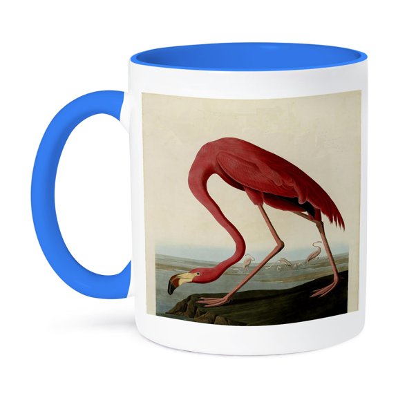 3dRose, Vintage Pink Flamingo, 11oz Two-Tone Blue Mug