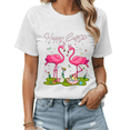 thumbnail image 1 of Vintage Pink Flamingo Happy Easter Graphic Tees Womans T shirt Black White S-5XL Tops, 1 of 4
