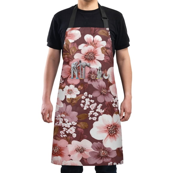 Vintage Pink Floral Chef Kitchen Apron with Pockets for Women Waterproof Aprons for Cooking Baking