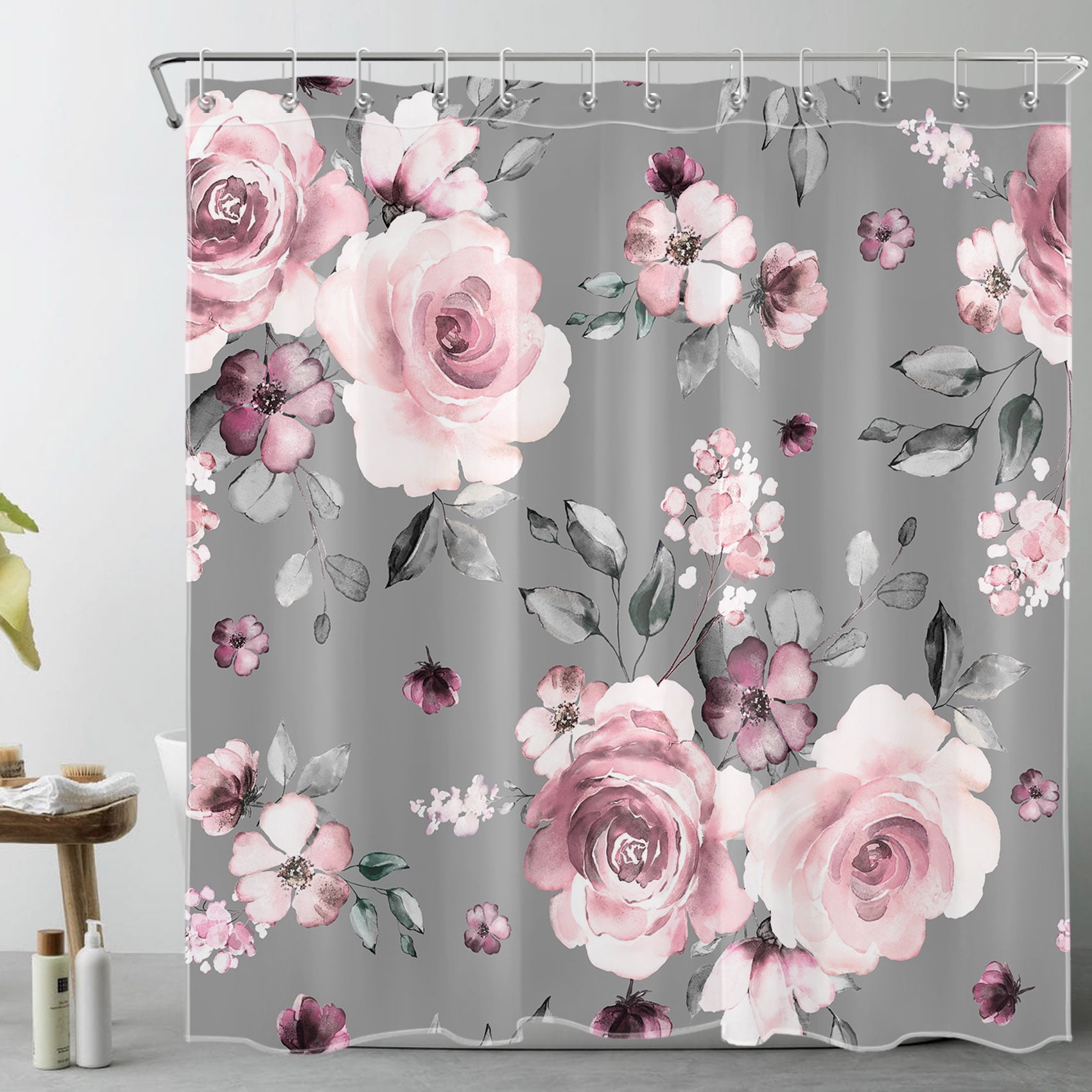 Pink Floral Shower Curtain