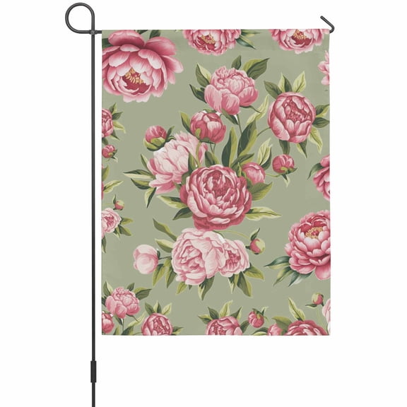 Vintage Pink Flower House Flags For Outdoor, Pastoral Leaf Green Background Farm Small Double Side Yard Flags Weather Proof House Decor for Lawn Outside Holiday 28 x 40 Inches