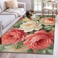 thumbnail image 1 of Vintage Pink Flower Washable Area Rug 4 x 6 ft Orange Rose Green Leaf Classic Romantic, Soft Non Slip Rugs Stain Repellent Indoor Felt Carpet for Living Dining Room Bedroom Home Office, 1 of 9