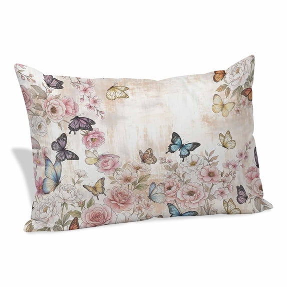 Vintage Pink Flowers Pillow Protectors with Zipper Standard Size, Spring Floral Butterfly Retro Art Soft Brushed Microfiber Breathable Throw Pillow Covers, Pillowcase for Couch Sofa Bedroom 20"x26"