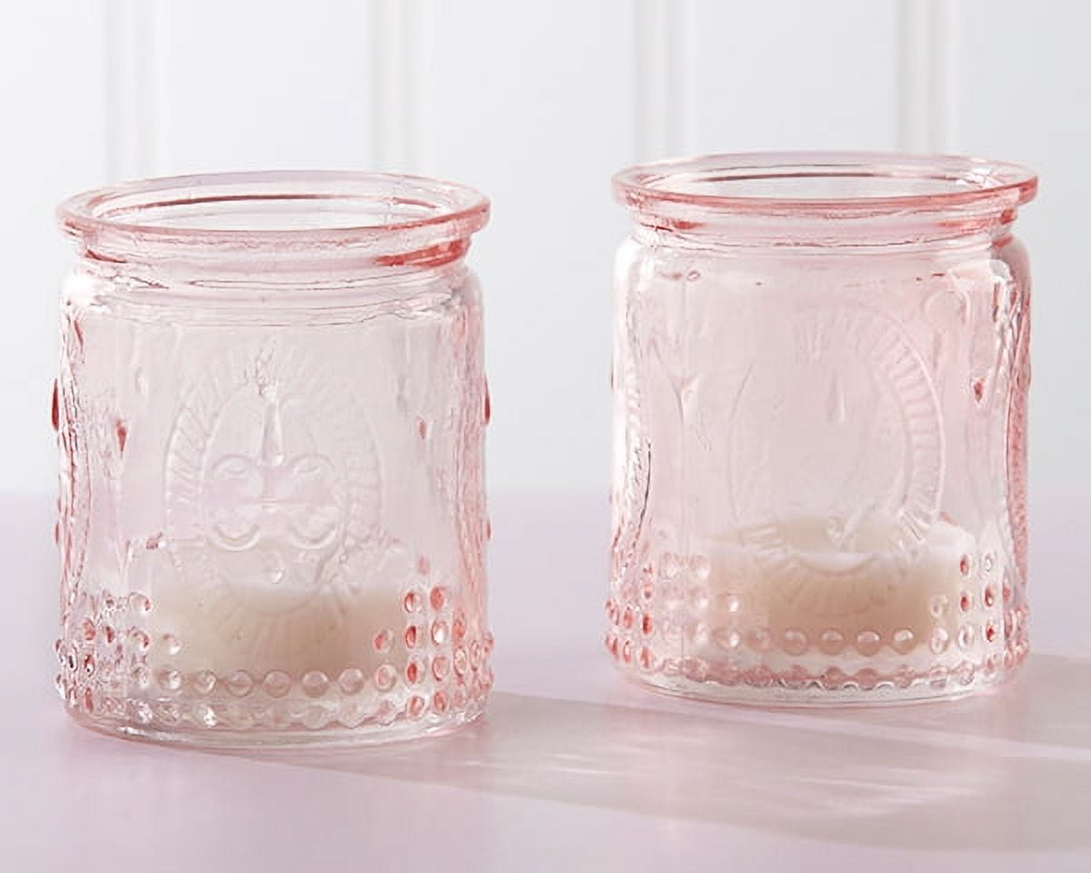 Vintage Pink Embossed Glass Tea Light Holders Set of 4