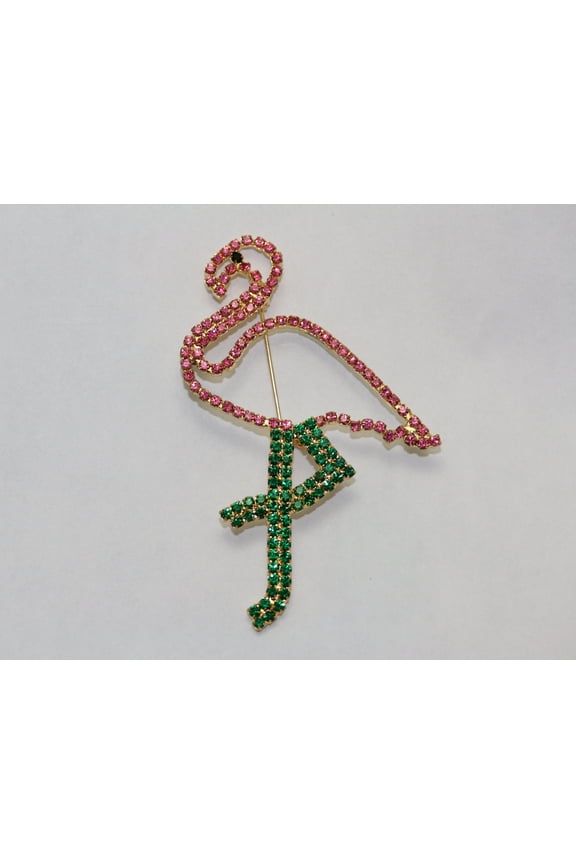 Vintage Pink & Green Rhinestone Figural Flamingo Brooch Pin Prong Set Rhinestone Collection Old Fashion Costume Jewelry