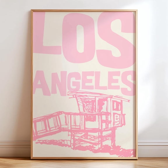 Vintage Pink Los Angeles Print: Minimalist La Wall Art UNFRAMED PAPER POSTER, Home Decor, Vintage Gift, Living Room Dercor