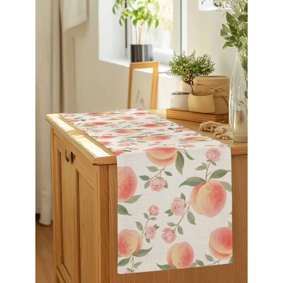 Vintage Pink Peaches Flowers Table Runner 36 Inches Long,Kitchen Dining Tablerunners Summer Fruit on Linen Linen Table Runners Dresser Scarves for Home Dinner Wedding Holiday Party Decor