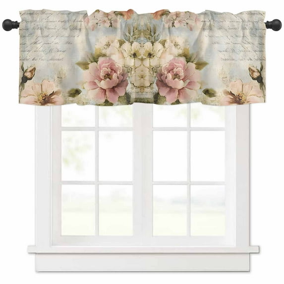 Vintage Pink Peony Valances for Windows Farmhouse Kitchen Curtains Valances Rod Pocket Valance Curtains for Kitchen Windows Spring Botanical Flowers Window Valances for Bathroom Bedroom 42"x18"