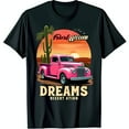 Vintage Pink Pickup Truck Desert Sunset Black TShirt Road Club Dreams