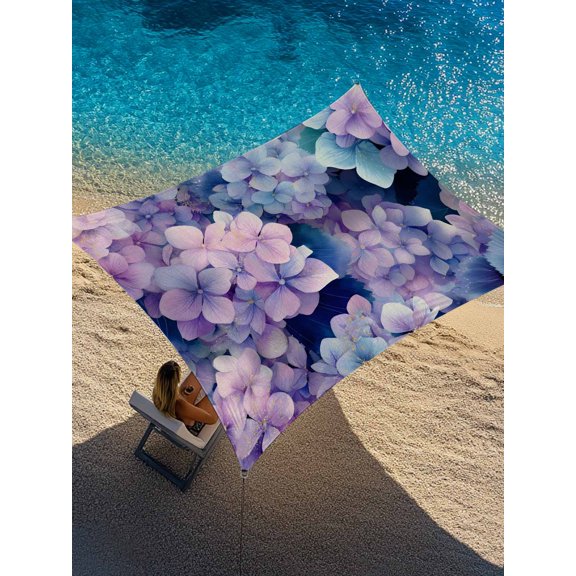Vintage Pink Purple Flower Sun Shade Sail 6.5' x 10', Hydrangea Leaf Gradient Watercolor Rectangle Outdoor Sunshade Canopy, Waterproof UV Block Patio Covers for Garden Yard Beach