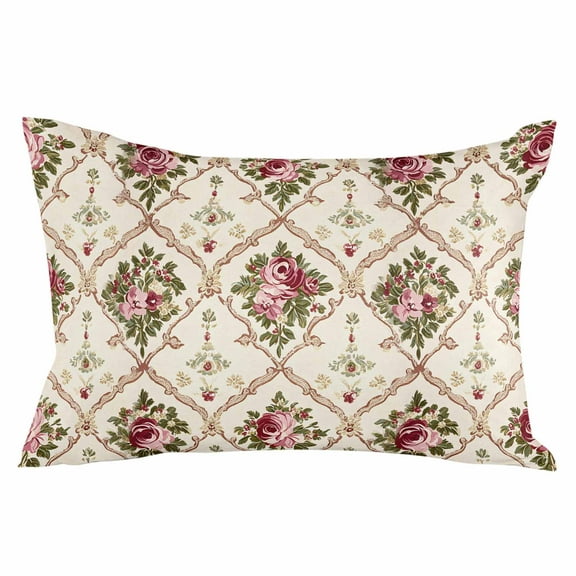 Vintage Pink Red Floral Throw Pillow Cover 12 x 20 Inch Decorative Pillow Cover Farmhouse Flower Green Leaf Lumbar Pillowcase Seasonal Rectangle Cushion Case for Couch Sofa Bed Living Room