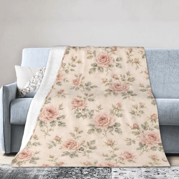 Vintage Pink Rose Blanket Gift Throw Blanket Gift for Women Cottagecore Spring Home Decor 80x60