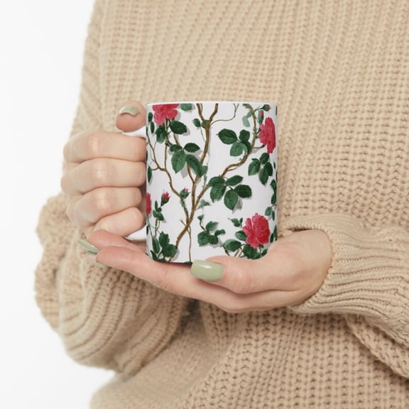 Vintage Pink Rose Ceramic Mug Floral Coffee Cup.