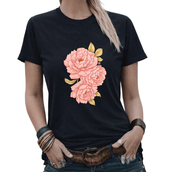 Vintage Pink Rose Floral Aesthetic Graphic Tees Womans T-shirt Tops Black/White S-5XL