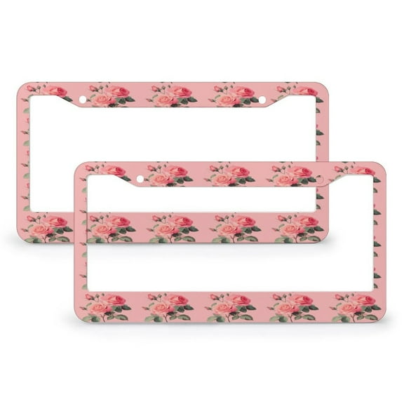 Vintage Pink Rose License Plate Frame 2 PCS Vintage Natural Flower Bouquet License Plate Frame License Plate Shield Frame Car Accessories US Canada Standard Aluminum License Plate Frames