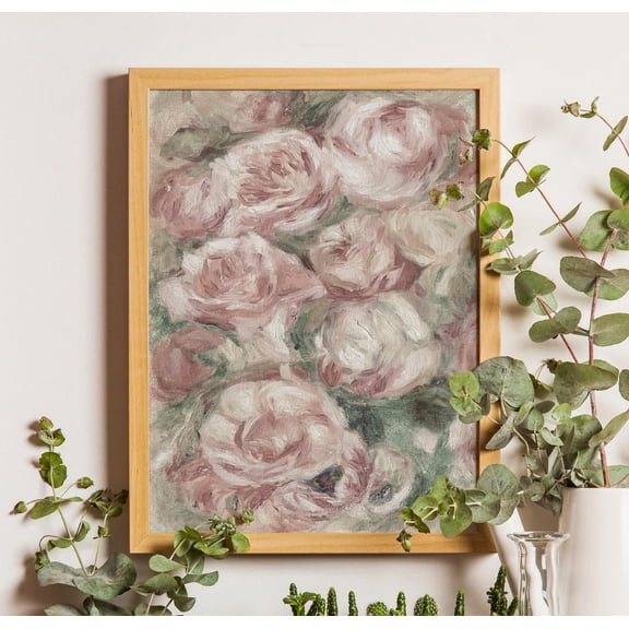Vintage Pink Roses Art Poster: Renoir Style Botanical, Unframed Poster Size 16x24
