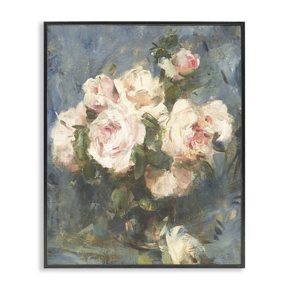 Stupell Industries Vintage Pink Roses Blue Background Black Framed Giclee Art, design by Leah Straatsma, 30 x 24
