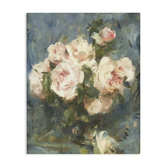 Stupell Industries Vintage Pink Roses Blue Background Canvas Wall Art, design by Leah Straatsma, 48 x 36