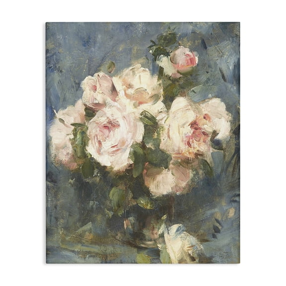 Stupell Industries Vintage Pink Roses Blue Background Canvas Wall Art, design by Leah Straatsma, 48 x 36