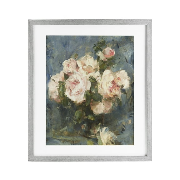 Stupell Industries Vintage Pink Roses Blue Background Gray Framed Print Under Glass, design by Leah Straatsma, 21 x 17