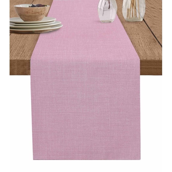 Vintage Pink Short Table Runners 36 Inches, Cotton Linen Fabric Table Runner Dresser Scarf, Farmhouse Retro Beige Solid Color Tablerunner for Party/Kitchen/Dinner/Wedding Decor 13''x36''