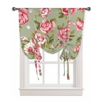 Vintage Pink Spring Floral Tie Up Curtains for Kitchen Bathroom Bedroom Windows 45 Inch Length, Summer Botanical Sage Green Balloon Drape Curtains Shade Rod Pocket Drapery Curtain Panel, 34"x45"