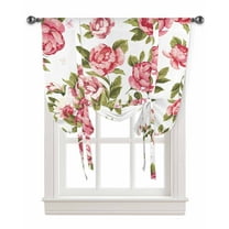 Vintage Pink Spring Floral Tie Up Curtains for Kitchen Bathroom Bedroom Windows 45 Inch Length, Summer Botanical Watercolor Balloon Drape Curtains Shade Rod Pocket Drapery Curtain Panel, 34"x45"