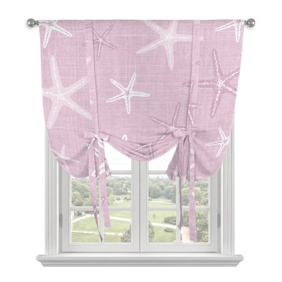 Vintage Pink Starfish Tie Up Curtains for Small Windows,Adjustable Rod Pocket Valance 45 Inch Short, Summer Coastal Beach Marine Life Window Treatment Balloon Roman Blind Shade, 34" x 45"