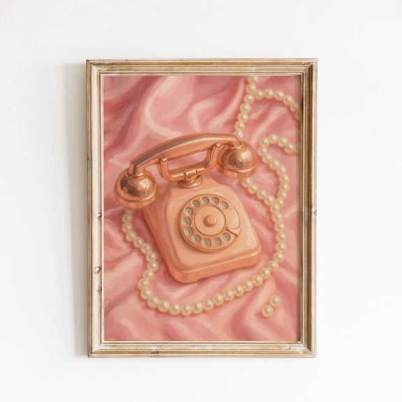 Vintage Pink Telephone Poster – Retro Glam Pearl Aesthetic Wall Art, Unframed Poster Size 8x12