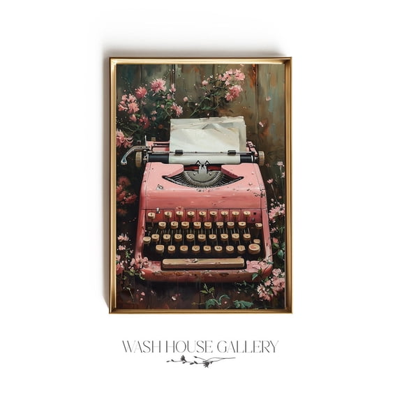 Vintage Pink Typewriter Poster, Pink Aesthetic, Retro Pink Wall Art, Maximalist Wall Art, Maximalist Decor, Writers, Mothers, 24x36 UNFRAMED