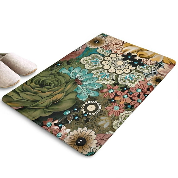 Vintage Pioneer Flower Collage Flannel Non Slip Door Rugs,Washable Door Mats Indoor,Decorative Door Mats,Dirt-Resistant and Absorbent Doormat for Entrance,Bedroom,Kitchen,Bathroom,23.5x16in(60x40cm)