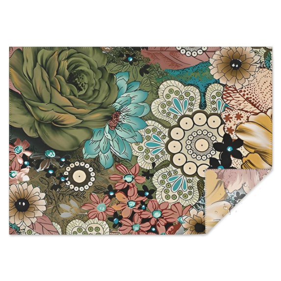Vintage Pioneer Flower Collage Rectangle Tablecloth 60"x84",Waterproof Polyester Rectangle Table Cloth, Wipeable Spillproof Polyester Tablecloth for Dining, Camping, Indoor and Outdoor