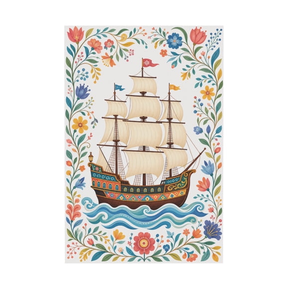 Vintage Pirate Ship Illustration Coastal Nautical Canvas Wall Art For Living Room Den or Study 16"x24 in