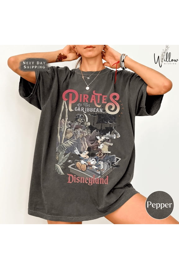 Vintage Pirates of the Caribbean Comfort Colors Tee, Mickey Pirate Shirt for Trip, WDW Family Gift