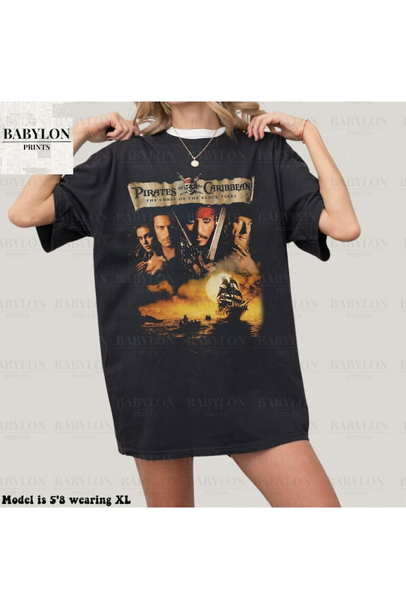 Vintage Pirates of the Caribbean Curse of the Black Pearl T Shirt,Black color,size L