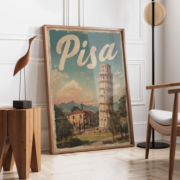 Vintage Pisa Leaning Tower Travel Poster Unframed Paper Print